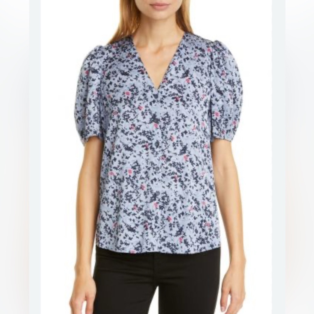 nordstorm Signature silk Floral Puff Sleeve Stretch Top Floral blouse small